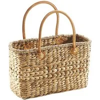 Kobolo Shopper Korbtasche aus Wasserhyazinthe mit Lederhenkel