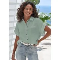 Beachtime by Lascana Kurzarmbluse aus weicher Musselinware Sommerliche Musselinbluse, Hemdbluse, leichte Sommerbluse, Oversize