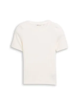 Denim Tom Tailor - Slim Fit Pointelle T-Shirt off white - Gr. - S