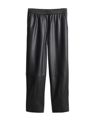 Opus - Relaxed Kunstlederhose mit Barrel Leg - Myha edgy schwarz - Gr. - 42