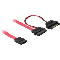 Adapterkabel Slim SATA 13-Pin > 7-Pin + 15 Pin rot, 50cm