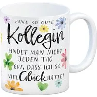 speecheese Tasse Blumen Kaffeebecher mit Spruch Glück gehabt mit toller Kollegin