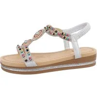 Ital-Design Damen Boho/Hippie Riemchensandalette (85960301) Keilabsatz/Wedge Keilsandaletten in Silber