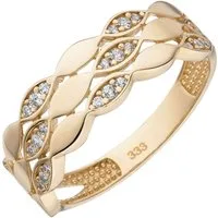 Schmuck Krone Goldring Ring aus 333 Gelbgold aus 26 Zirkonia, 3-reihig, Gold 333