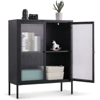 Coemo Highboard TOKIO, Schwarz Metall, Vitrine Wohnzimmer 2 Glastüren modernes Sideboard