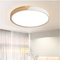 style home Deckenleuchte LED Deckenlampe Holz, dimmbar mit Fernbedienung 3000-6000K, 48W, LED fest integriert, Runde Lampe, 50*50*4cm, für Wohnzimmer Schlafzimmer Küche Diele Flur
