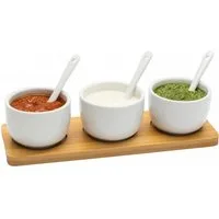 Koopman Servierschale Dipschale Soßenschale Snackschale Serviertablett Tablett 22x8x6cm, Keramik, (Set, 7-tlg), 7tlg, Inkl. Löffel, Keramik, Bambustablett, 3 Schalen