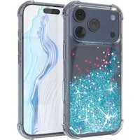 EAZY CASE Handyhülle Liquid Glittery Case für Apple iPhone 17 Pro 6,3 Zoll, Gloss Slimcover Girly Backcover Bling Phone Case kratzfeste Cover Blau