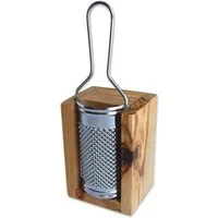 Olivenholz-erleben Käsereibe für Hartkäse, aus Edelstahl mit Olivenholzbox, Edelstahl, Olivenholz, (Set, 2-St., Metallreibe Edelstahl mit Auffangbox aus Olivenholz), Metallreibe aus Edelstahl, Auffangbox aus Olivenholz, auch für Muskat