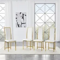 STILVORA Esszimmerstuhl 4er-Set Esstischstühle mit Weißes PU-Leder + Goldglanz Metallrahmen (4 St)