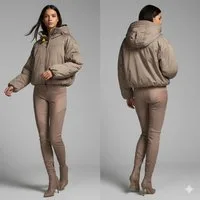 Parajumpers Bomberjacke PJS NAADZ - WOMAN Damen Daunen Bomber Jacke Atmosphere Beige mit Kaputze und Stehkragen