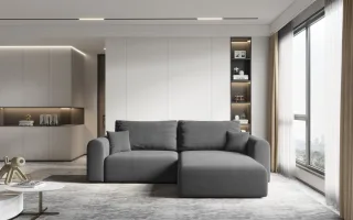 Ecksofa Sofa FLAVIO mit Schlaffunktion Stoff Castel Dunkelgrau Ottomane Rechts