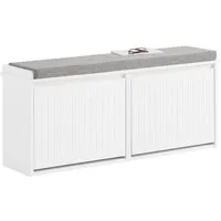 SoBuy Schuhbank FSR98-XL, Schuhregal mit Stauraum, Schuhbank mit Sitzfläche, für Flur, Schuhschrank mit 2 Klappen Schuhkipper Sitzbank Schuhkommode