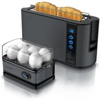 Arendo Frühstücks-Set 2-Scheiben Toaster und 6-fach Eierkocher, Edelstahl, Cool Grey (2-tlg), BPA-frei, GS-geprüfte Sicherheit, perfekt fürs Familienfrühstück