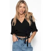 SASSYCLASSY Wickelbluse Musselin Bluse mit Bindeband und lockerer Passform Kurzarm Wickelbluse aus Baumwolle