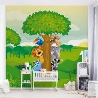 Bilderdepot24 Kindertapete Kinderzimmer Dschungeltiere Kinder Wanddeko Löwe Elefant Zebra Giraffe, Glatt, Matt, (Vliestapete inkl. Kleister oder selbstklebend), Mädchenzimmer Jungenzimmer Babyzimmer Bildtapete Fototapete Wandtapete