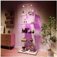 Furnishings Home Glasvitrine Standvitrine LED 5 Lagen Sammlervitrine Vitrinenschrank hoch 186 cm (1-St., Mit großem Stauraum, 2 Türen, 78.5×34.5×186.5cm) Mit LED-Beleuchtung Türschloss, für Wohnzimmer Schlafzimmer Büro