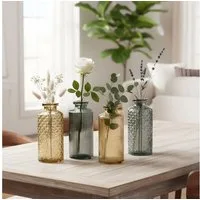 Levandeo® Dekovase, 4er Set Vase Braun Grau H14cm Glas Blumenvase Naturtöne Tischdeko