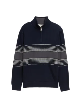 Tom Tailor - Troyer Strickpullover mit Colour-Blocking blau - Gr. - XXXL