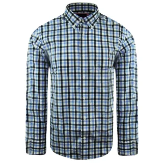 Eden Park Paris regulärer karierte Herren Blue Oxford Hemd