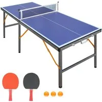 BBWL Tischtennisplatte mit Netz Schlägern Bällen stabil 6-Bein Design platzsparend blau, Tischtennisplatte klappbar Indoor Outdoor Set