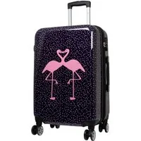Trendyshop365 Hartschalen-Trolley Kofferset 3 tlg Hartschale Flamingo Motiv 4 Rollen Zahlenschloss, Zahlenschloss, Polycarbonat, Dehnfalte