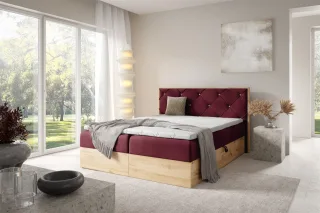 Boxspringbett Schlafzimmerbett HELIOS 200x200cm in Stoff Rouge Bordeauxrot