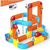 Wootoy Spielzeug-Eisenbahn Autorennbahn Lernspielzeug Zugbahn-Set Spielzeug-Zug mit USB-aufladbar, (mit Anti-Gravity-Technologie Saugnapf-Befestigung, 56-tlg., fördert Kreativität, logisches Denken und praktische Fähigkeiten), 3D-Streckensystem für B