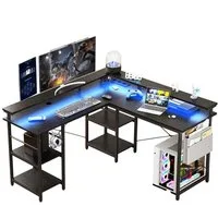 BBWL Computertisch L-förmiger Gaming-Schreibtisch mit LED, Steckdose, Monitorständer, 140 x 140 x 85 cm,mit Ablagefach, langer 2-Personen-Schreibtisch