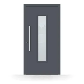 Haustür mit Glas, Aluminium, Anthrazit RAL 7016, 80x180 cm, mit Seitenteil erhältlich, Schüco-Profil, Modell Duisburg, individuell konfigurieren