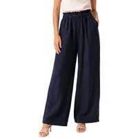 dy_mode Leinenhose High Waist Damen Leinenhose Weitbein Palazzo Hose Sommerhose in Unifarbe, High Waist, mit elastischem Bund