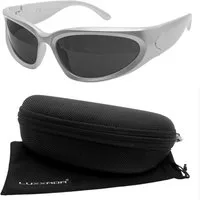 LUXXADA Sonnenbrille Herren schnelle Brille Damen Sportbrille mit Hardcase (Wrap Around Gestell in Silber) Schmale Gläser Oval UV400 Schwarz Getönt