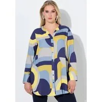 Ulla Popken Longbluse Longbluse grafisch A-Linie Tunika-Ausschnitt