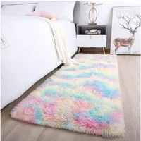 LuxusKollektion Hochflor-Teppich Teppich Hochflor Shaggy Wohnzimmer Schlafzimmer Regenbogen 80 x 150 cm
