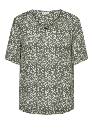 ONLY CARMAKOMA - CARVIWI S/S V-NECK TOP AOP Smokey Olive - Gr. - 44