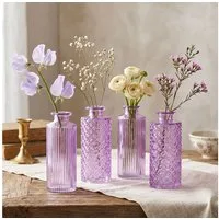 Levandeo® Dekovase, 4er Set Vase Glas Lila H14cm Violett Pastell Blumenvase Tischdeko