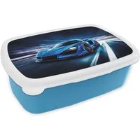 MuchoWow Lunchbox Auto - Blau - Jungen - Kind, Kunststoff, (2-tlg), Brotdose, Lunchbox, Brotbox für Kinder und Erwachsene