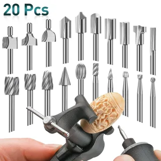 20 Piece HSS Woodworking Rotary File Set Universal 3mm Shank Compatible with Most Rotary Tools for Carving Engraving Sha