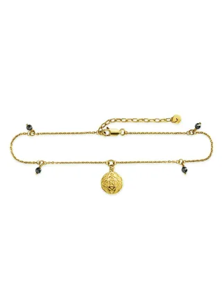 cai Fußkette 925/- Sterling Silber vergoldet Hematit Münze