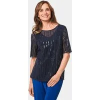 GOLDNER T-Shirt Mesh-Shirt mit integriertem Jerseytop Elegantes Blusenshirt mit U-Boot-Ausschnitt und Halbarm
