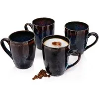 SÄNGER Becher Tokio Kaffeebecher Set, 4-tlg., Steingut, Blau Schwarz, Handmade, Premium Collection
