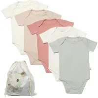 biorganic Kurzarmbody GOTS zertifiziert 5 Stück Baby Body Kurzarm für Junge & Mädchen (Set, 6-tlg., 5er-Pack Bodys & 1 Beutel) 100% Baumwolle (Bio), Babybekleidung mit Druckknöpfen, Unifarben