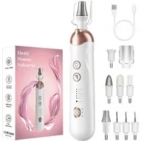 CkeyiN Maniküre-Pediküre-Set Elektrischer Nagelfräser zur Nagelpflege 5 Geschwindigkeiten LED Licht, 8-tlg., Drahtloser Nagelfräser 5000 U/min mit Schutzkappe 8 Aufsätzen