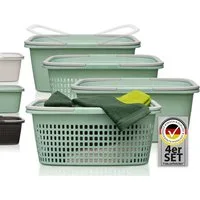 Hausfelder Wäschekorb Wäschewanne 58x37x25cm (Jadegrün, 2 Körbe + 2 Wannen, 35 l) (Set, 4 St., 2 x Wäschekorb + 2 x Wäschewanne), mit klappbaren Henkeln, mit Griffen, 35 Liter