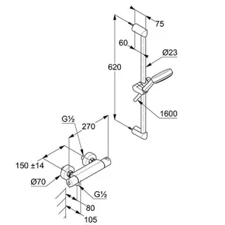Kludi DIVE S Shower-Duo 3S Wandstange L=600mm chrom, 6957505-00 6957505-00