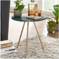 FINEBUY Beistelltisch FB75826 Sofatisch Echter Marmor Ø 38 cm Tisch Wohnzimmertisch (Echter Marmor Grün 38x38x44cm Anstelltisch Metall), Dreibein Sofatisch, Wohnzimmertisch Rund Modern