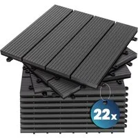 Casaria Holzfliesen 22x Klassik Anthrazit, Terrassenfliesen 1-6m² WPC Fliesen Balkon Garten Verschiedene Farben