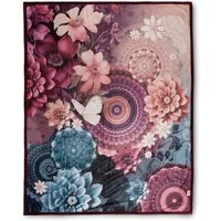 Plaid Asher, hip, Weich, Kuscheldecke, 130x160 cm, Wendeoptik, Mandala, Blumen, Bordeaux
