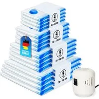 Allyson Vakuumbehälter Vakuumierbeutel für Kleidung Mit Pumpe – platzsparend & luftdicht, (Komplett-Set), 16 Stück Inkl. elektrischer Pumpe und 4 verschiedenen Beutelgrößen