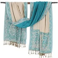 Guru-Shop Halstuch Viskose Schal Stola mit Paisley Muster - aqua